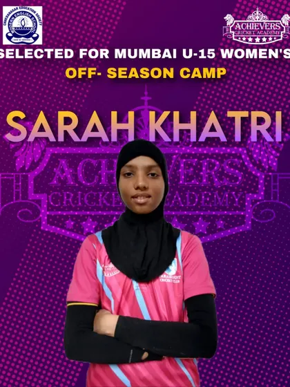 Sarah Khatri, one of our dedicated players from the girls' program, selected for the Mumbai U-15 Women's Off-Season Camp.