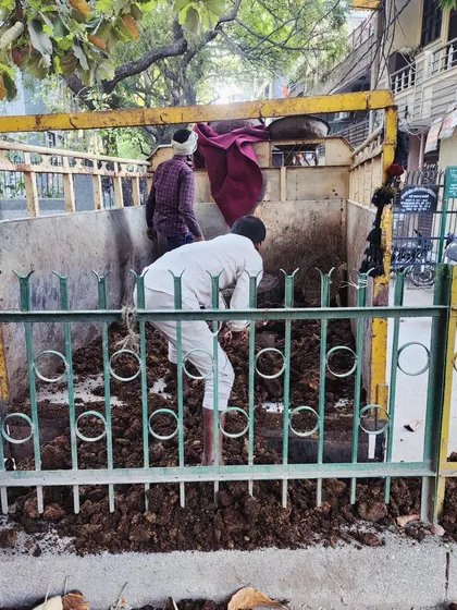 The beginning of a community park makeover project. Our team is clearing the ground and bringing in fresh, nutrient-rich soil to prepare for new plantings.