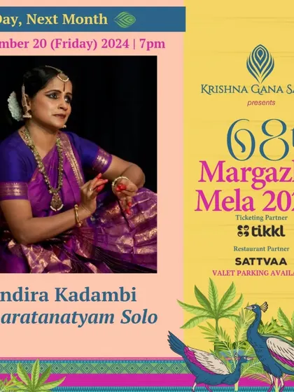 The official poster from Krishna Gana Sabha for my solo Bharatanatyam performance during the 68th Marghazhi Mela.
