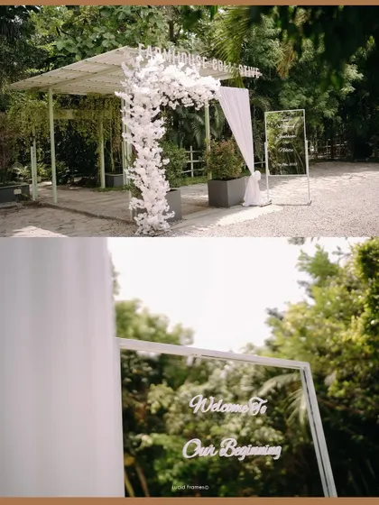 "Welcome to Our Beginning." The beautiful entrance decor for a farmhouse wedding celebration.