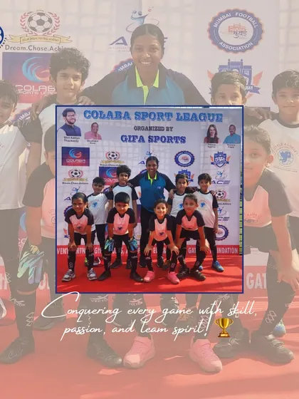 Conquering every game with skill, passion, and team spirit. Our football team poses for a photo at the Colaba Sport League, showcasing their success and unity.