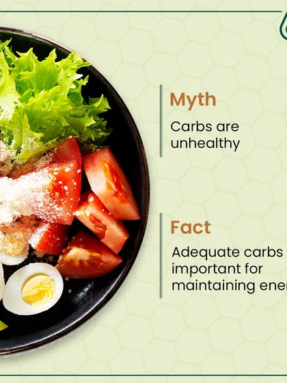 Myth vs. Fact: Are carbs unhealthy? The fact is, adequate complex carbs are essential for maintaining energy levels throughout the day. We include healthy sources like quinoa and brown rice in our meals.