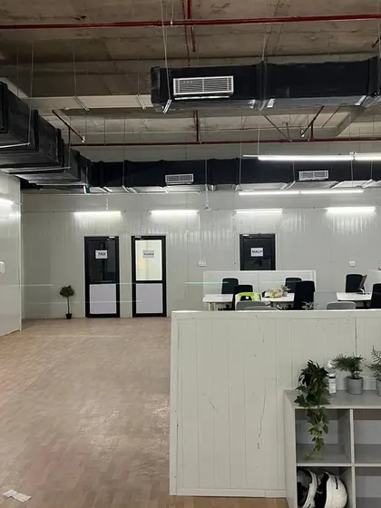 An open-plan office space built using our PUF wall panels for an IKEA project. This collaboration highlights how our panels can be used to create flexible and functional internal partitions.