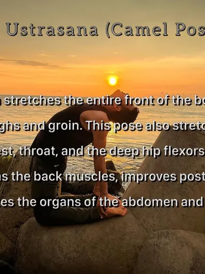 Performing Ustrasana, or the Camel Pose, against a sunset backdrop. This deep backbend is incredible for stretching the entire front of the body, improving spinal flexibility, and strengthening the back muscles. It’s a powerful posture for improving posture and opening the chest.