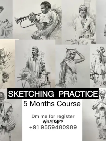 A promotional poster for my 5-month sketching practice course, showcasing a collage of figure drawings.