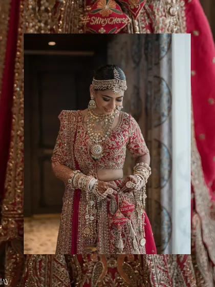 A framed portrait of the bride, highlighting her personalized wedding tassels.