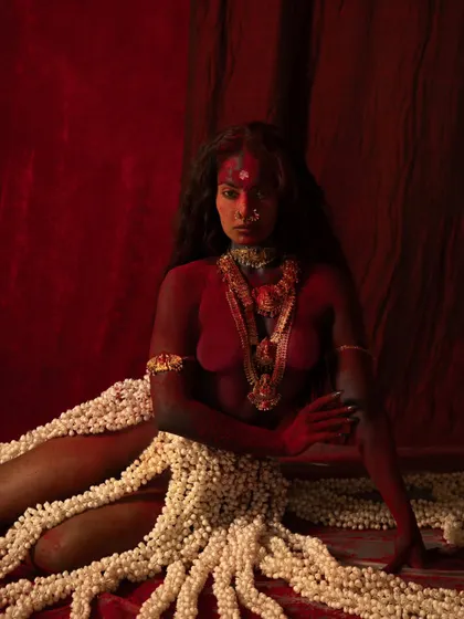 Another perspective from the "KALI" series, where the model is enveloped in red, symbolizing both passion and fury. This is storytelling through color and emotion.