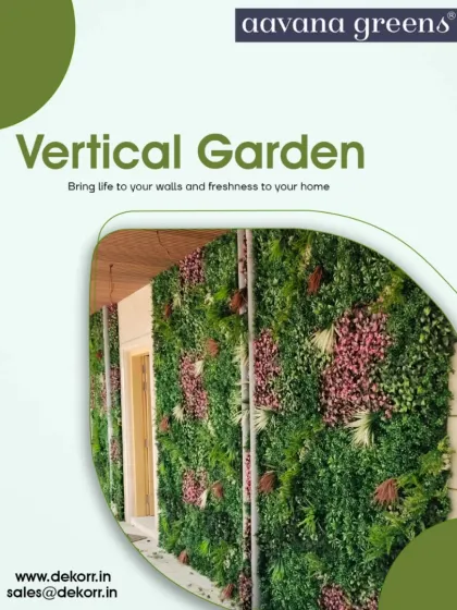 This exterior wall is brought to life with a vibrant artificial vertical garden featuring pops of pink foliage. It’s a great example of how I can customize the color palette of the green wall to match your home's aesthetic or add a splash of personality.