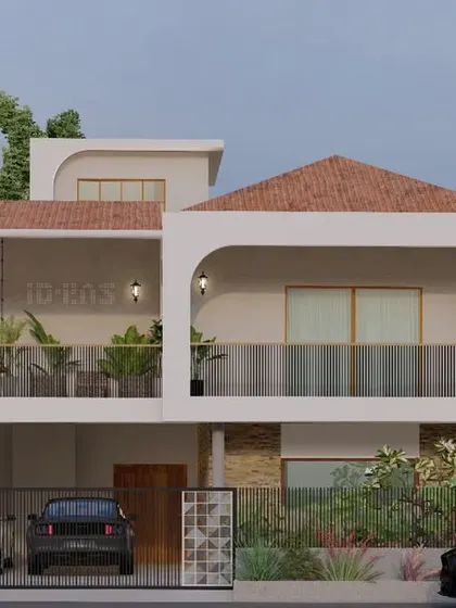 A 3D render showcasing a Spanish-inspired villa design. The use of arched openings, a tiled roof, and a warm color palette captures the essence of Spanish architecture in a modern context.