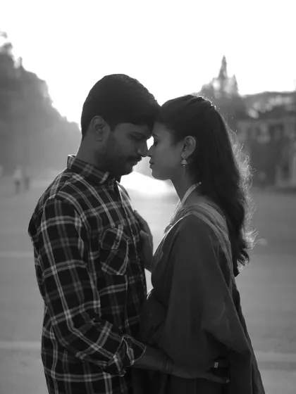 A timeless black and white portrait. Removing the color allows the focus to be entirely on the emotion and connection shared by the couple.