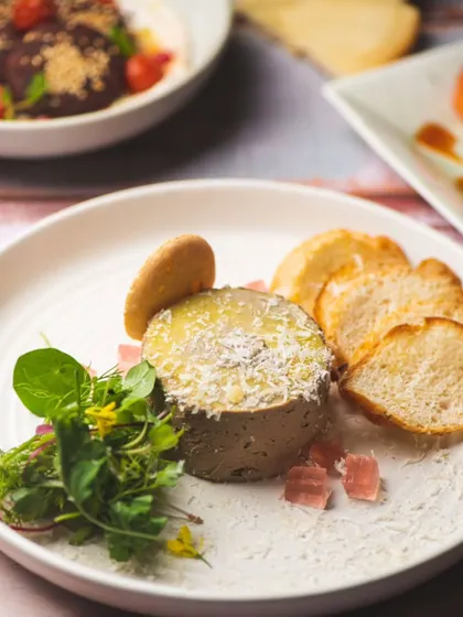 A savory pâté served with crostini, another delightful offering from my festive Thanksgiving menu.