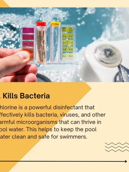 A fact about pool safety: Chlorine is a powerful disinfectant that kills bacteria and viruses, keeping the pool safe.