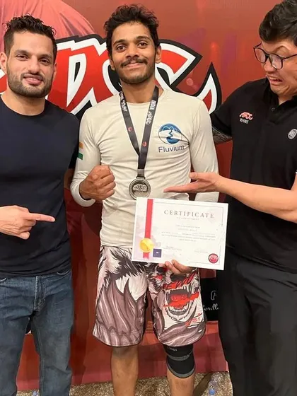 Receiving my silver medal at the ADCC India Nationals. It was a great experience competing in one of the world's most prestigious submission grappling tournaments.