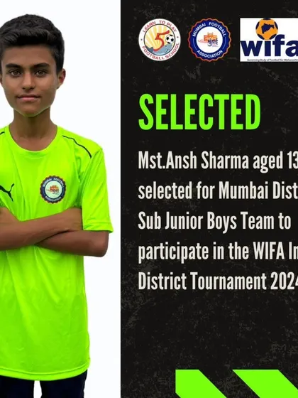 Announcing the selection of Ansh Sharma for the Mumbai District Sub Junior Boys Team. His hard work and consistency have paid off.