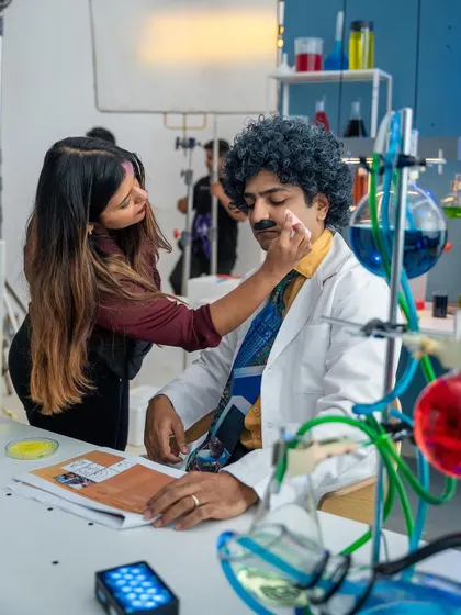 On set with the hilarious Kenneth Sebastian for a Cult ad shoot. Here I am doing some final touch-ups to make sure his character makeup as 'Dr. Kenny' stays perfect under the studio lights.