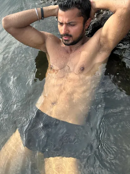 A close-up shot while relaxing in the water, conveying a sense of calm and well-being.