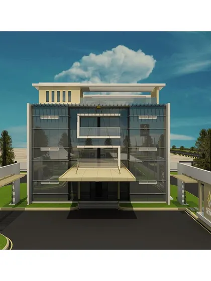 This 3D visualization shows our initial design intent for the Krishna Sai Granites Admin Block. Using 3D models allows us to refine the building's form, materiality, and its presence within the campus landscape before construction begins.