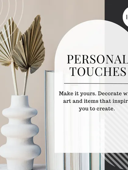 This graphic highlights the importance of adding personal touches to your workspace. Decorate with art and items that inspire you to create a more enjoyable and productive environment.