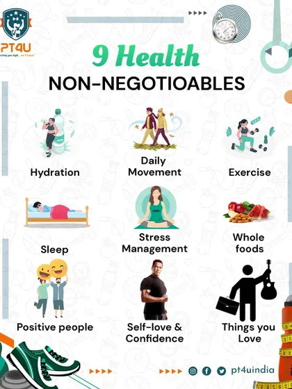 My 9 health non-negotiables. True health is a holistic approach that includes hydration, daily movement, whole foods, sleep, stress management, and surrounding yourself with positivity.