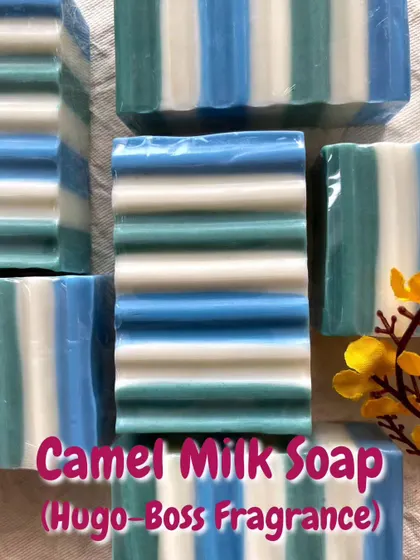 This striped soap also features the popular Hugo Boss fragrance. The clean lines of blue, teal, and white are visually calming and sophisticated.
