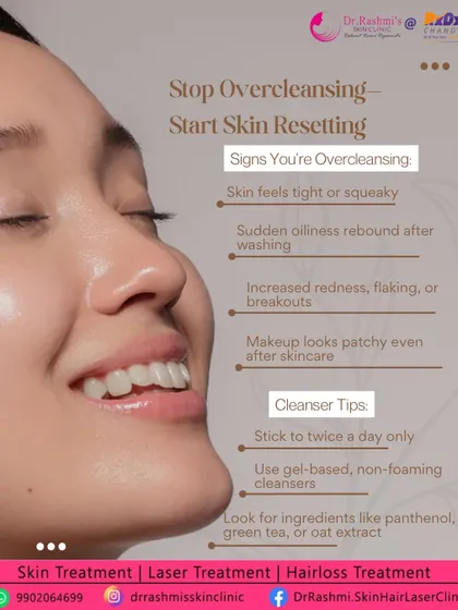Over-cleansing, especially in hot weather, can weaken your skin barrier and lead to more oil and breakouts. Stick to cleansing twice a day and look for gentle, gel-based, non-foaming cleansers with soothing ingredients like panthenol or green tea.