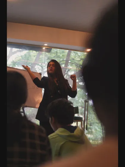 Another angle of our vocal workshop, showing the engaged audience.