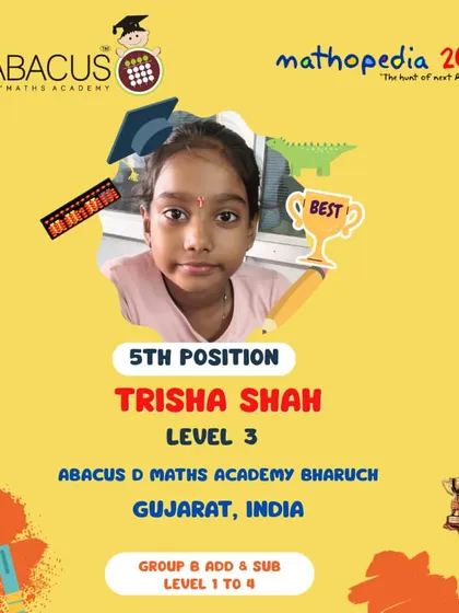 Trisha Shah from Bharuch, Gujarat, achieving 5th Position.