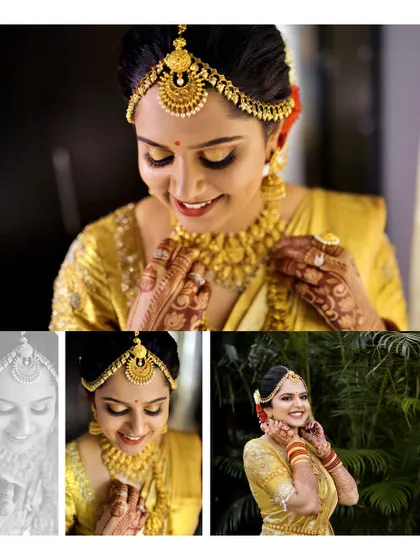 A lovely collage of bridal portraits, blending color and black and white images for a timeless feel.