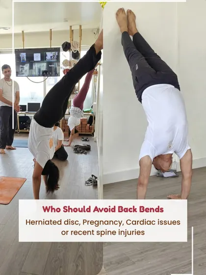 Safety is paramount. This infographic outlines contraindications for backbends, ensuring our future teachers are well-equipped to handle students with different health conditions.