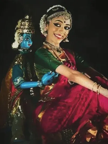 A joyful moment on stage with the Krishna puppet during 'Rukmini Parinaya'. My brother Prakruti brings the puppet to life, and together we enact the story of Krishna and Rukmini.