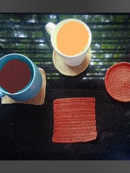 A simple and rustic coaster set, featuring both round and square designs in earthy tones. These are perfect for a minimalist aesthetic and can be customized in any color to match your mugs or decor.