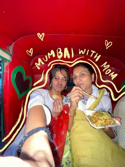 Mumbai with mom. A precious memory of eating street food in a rickshaw, with doodles to make it even more special.