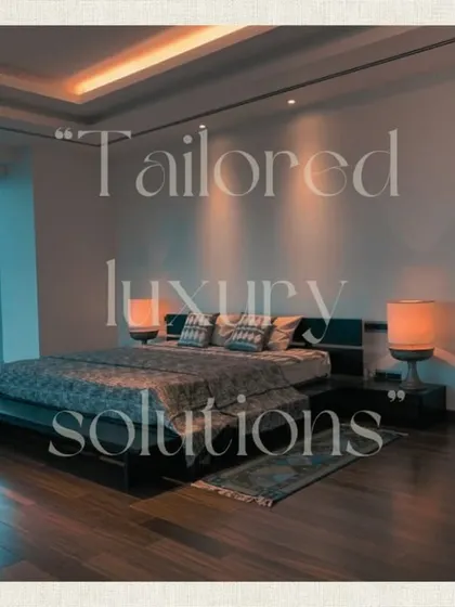 Tailored luxury solutions. This graphic overlay highlights the bespoke nature of our bedroom designs, where every element is chosen to create a cohesive and luxurious experience.