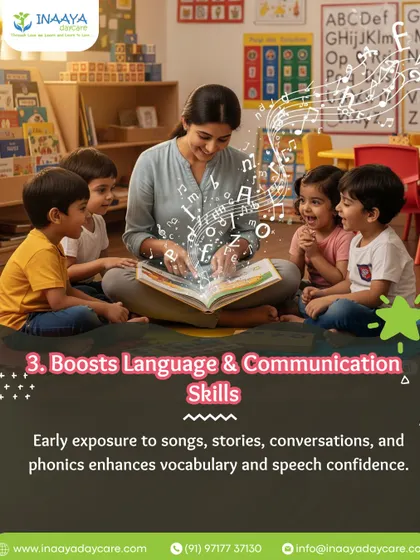 We boost language and communication skills through early exposure to songs, stories, and phonics. This helps enhance vocabulary and build speech confidence from a young age.