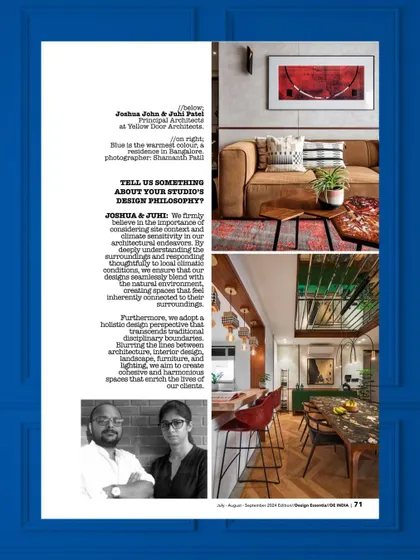 A page from our Design Essentia feature, where we discuss our studio's design philosophy, rooted in climate sensitivity and a holistic approach.