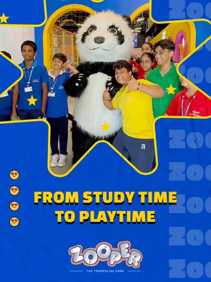 From study time to playtime, I offer the perfect break for students. A school group poses with our panda, ready for an adventure.