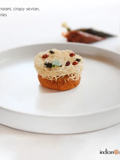 Our duck shaami with crispy sevian, featured on the special tasting menu for our pop-up with Nadodi KL.
