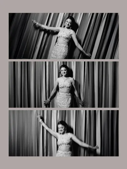 A triptych of the bride, Divya, looking absolutely charming and at ease during her sangeet night, captured in timeless black and white.