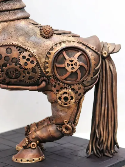 A side profile showing the detailed mechanics of the horse's body.