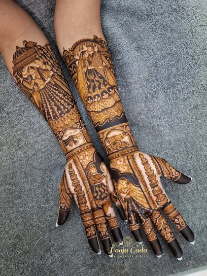 The same stunning bridal design, showcasing the symmetry and storytelling across both hands.