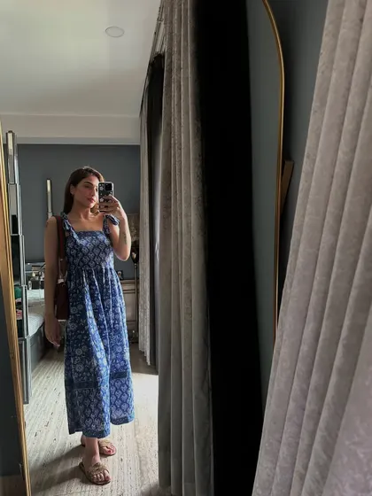 Another mirror selfie from my June dump, this time in a blue printed summer dress.