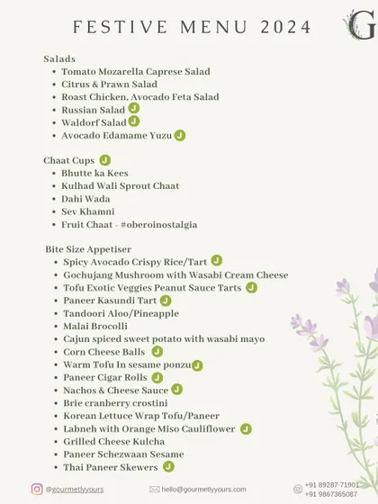 A detailed look at the salads, chaat cups, and bite-sized vegetarian appetizers on our 2024 Festive Menu, showcasing a wide variety of creative options.