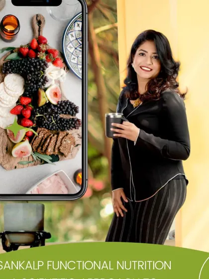 My practice is a blend of the art of nourishing food and the science of functional nutrition. I am holding a cup, symbolizing the comforting, daily habits we build, while the phone shows the vibrant, healthy food that makes it all possible.