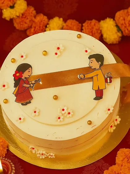 Another look at our Rakhi special cake, showing the delicate details. We make sure every cake is ready for its big moment.