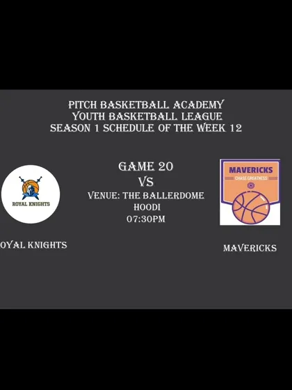 The schedule announcement for Game 20 of Season 1 between Royal Knights and Mavericks.