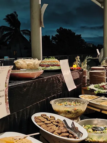 A view of our Mezze bar and buffet setup for a traditional Arangetram at the Bangalore International Centre. We are experienced in catering for cultural and milestone events.