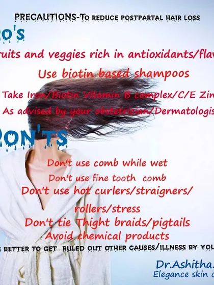 To help manage post-pregnancy hair loss, here are some simple do's and don'ts. Focus on a nutrient rich diet and gentle hair handling, while avoiding heat styling and tight hairstyles.