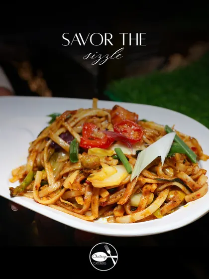 Savor the sizzle with my Udon Noodles in a vegetable yellow sauce. The thick, chewy noodles are tossed with fresh vegetables in a rich and aromatic sauce, served hot from the teppanyaki grill.