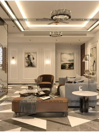 Another view of the living lobby, looking towards the large windows that flood the space with natural light. The arrangement of furniture creates a cozy and inviting seating area, perfect for welcoming guests.