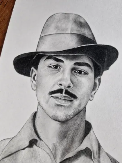 A powerful portrait of the freedom fighter Bhagat Singh, capturing his determined and youthful spirit.